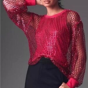Anthropologie Pilcro Raspberry Pink Sequin Top - S
